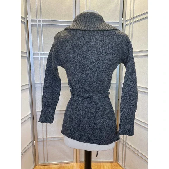 Gray Express Open Cardigan Sweater with Tie Waist Size Medium - Picture 3 of 5